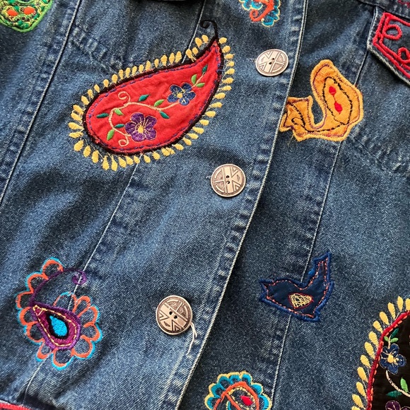 Y2K Vtg New Direction Hand Boho Embroidered Denim Jacket XL - Picture 4 of 8